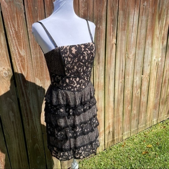 BCBGMAXAZRIA Black Nude Lace Tiered Skirt Ellie Dress 8 - Picture 5 of 16